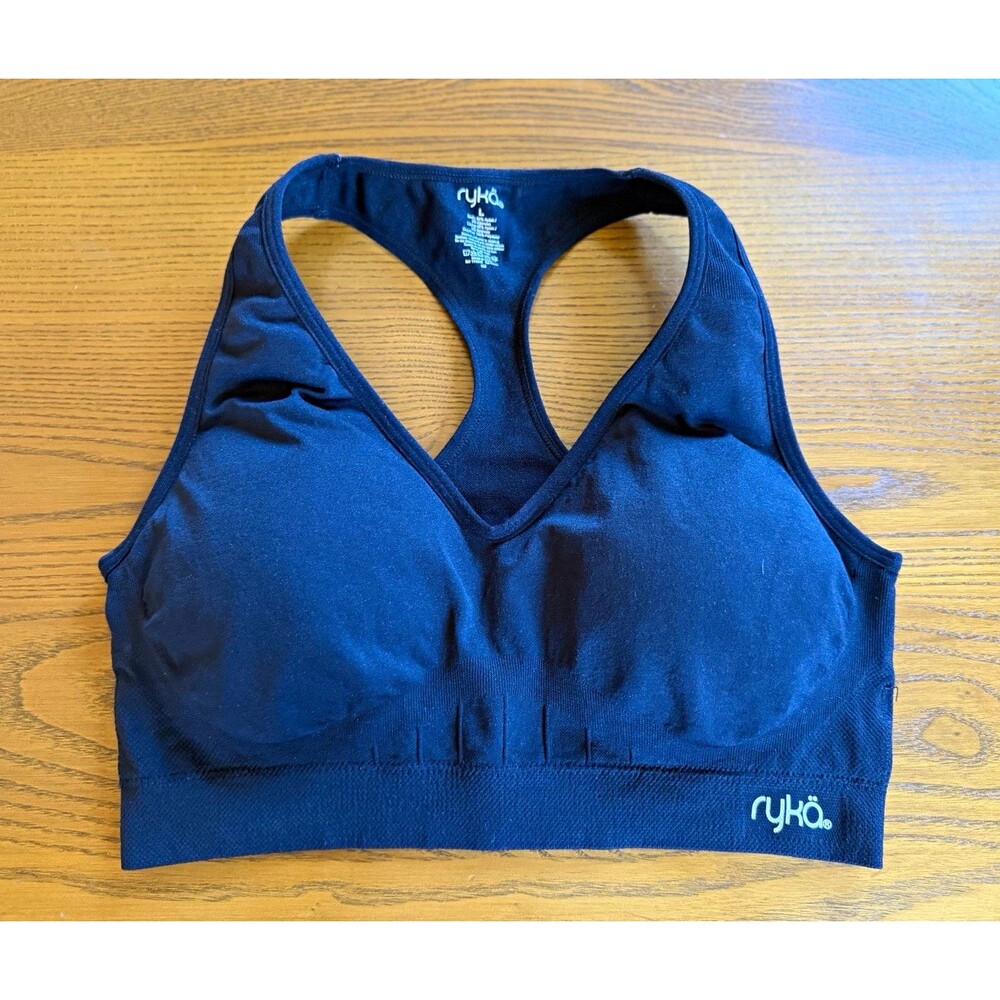 Ryka Women’s Blue Solid Racerback Sports Bra L Padded Wireless Pullover